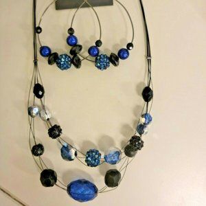 Black & Blue Necklace & Earrings jewelry set
